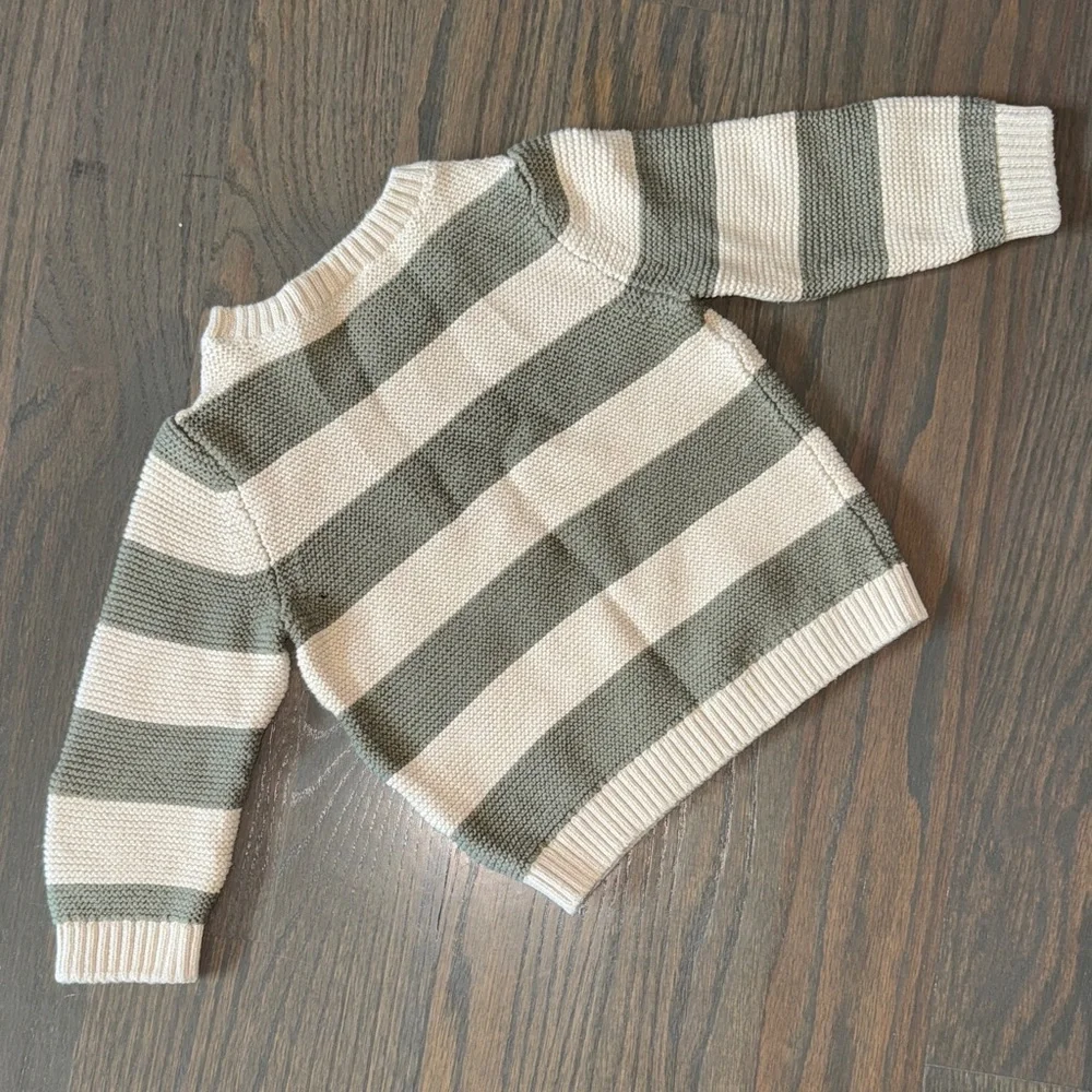 Carter’s Green & Cream Striped Sweater & Denim Overalls Set | 18M